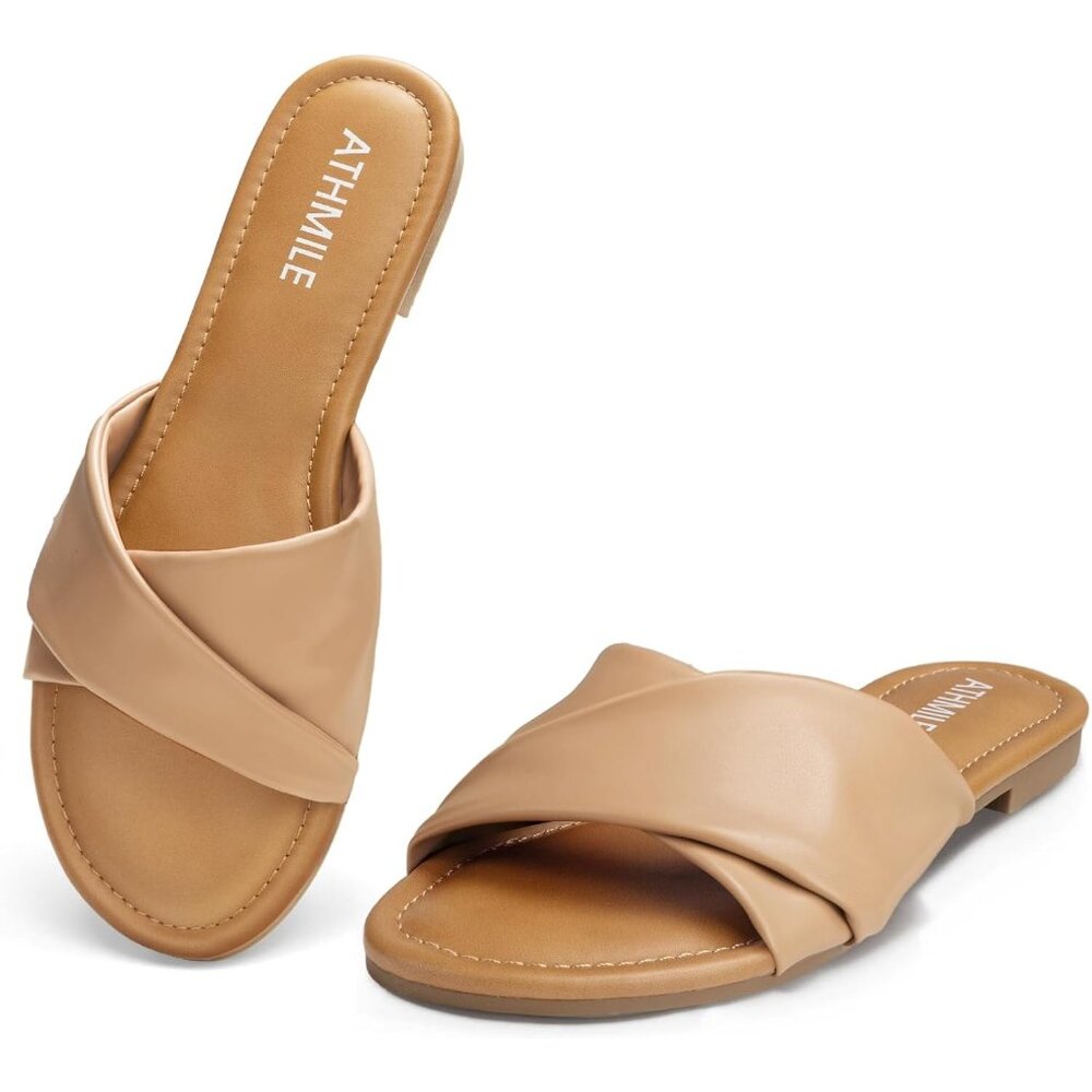 ⚡Women's Camel Leather Casual Dressy Summer‎ Flat Comfortable Fashion Slip On